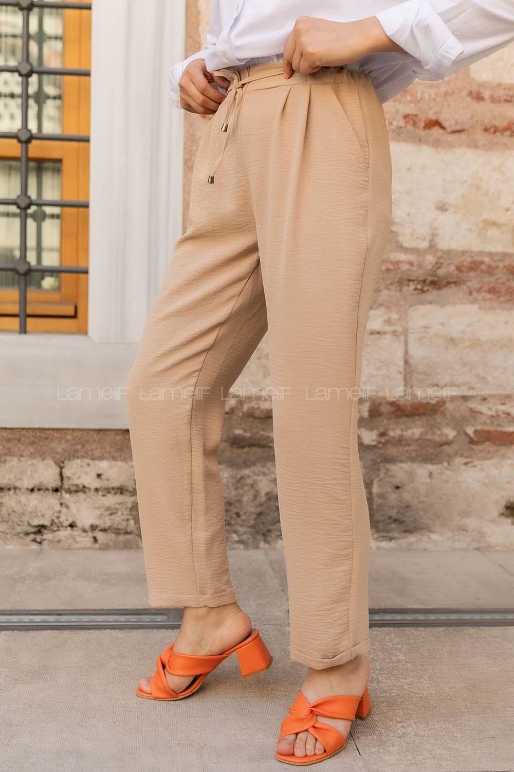 Modalamelif Duble Paça Beli Bağcık Detaylı Pantolon Camel