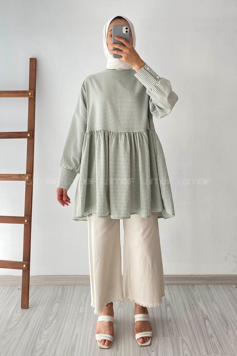 Modalamelif Eteği Fırfırlı Pötikare Salaş Tunik Çağla