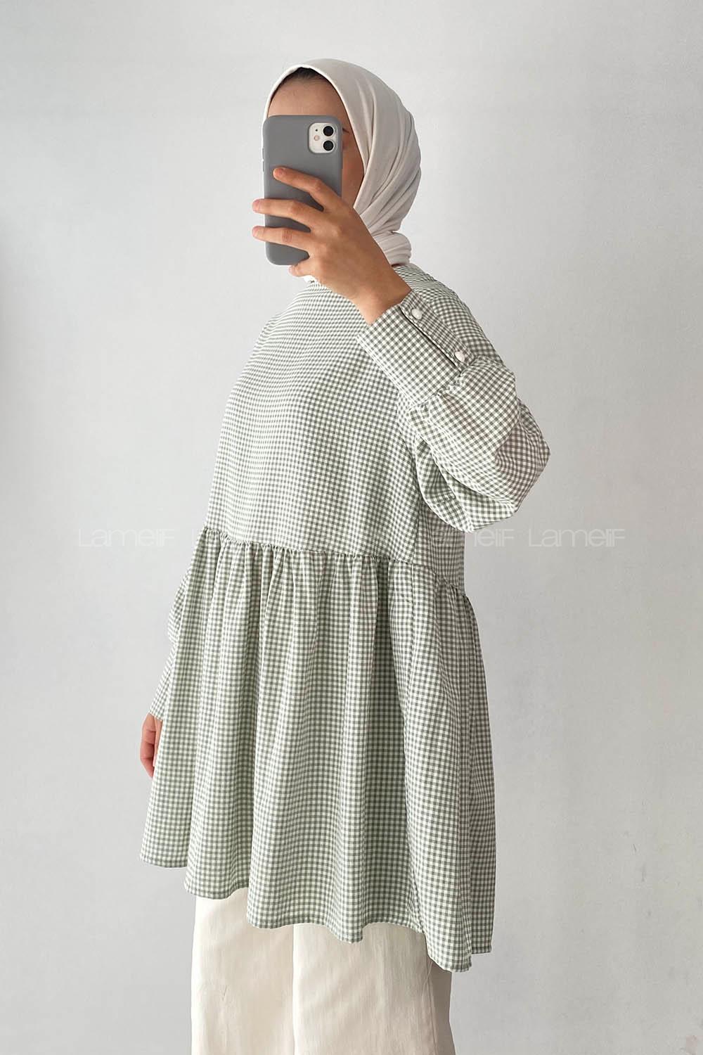 Modalamelif Eteği Fırfırlı Pötikare Salaş Tunik Çağla