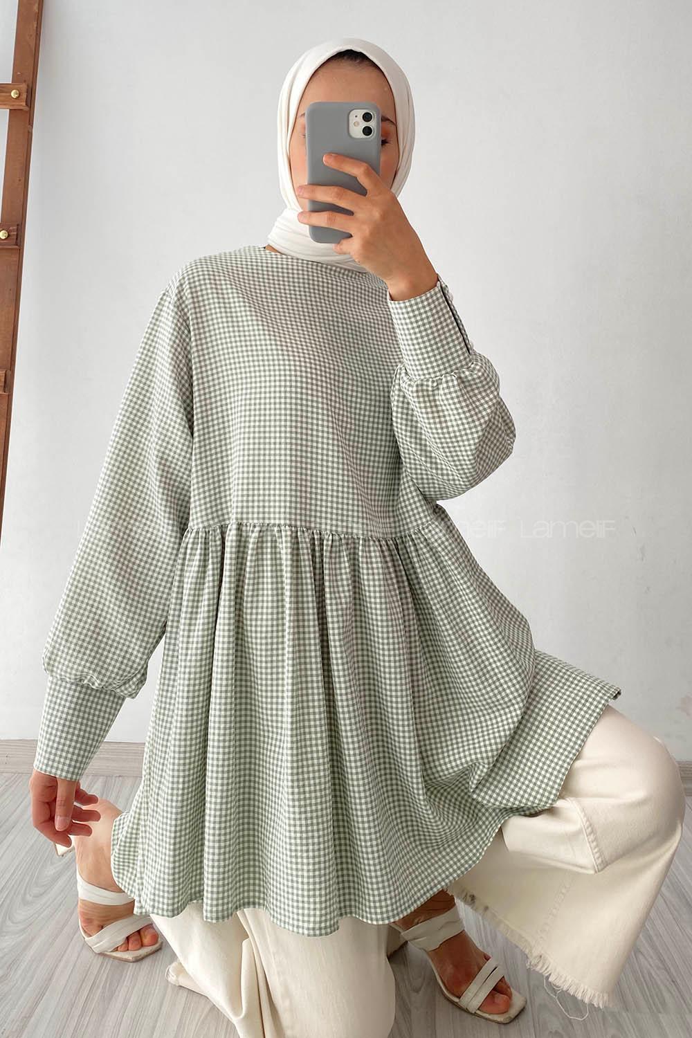 Modalamelif Eteği Fırfırlı Pötikare Salaş Tunik Çağla