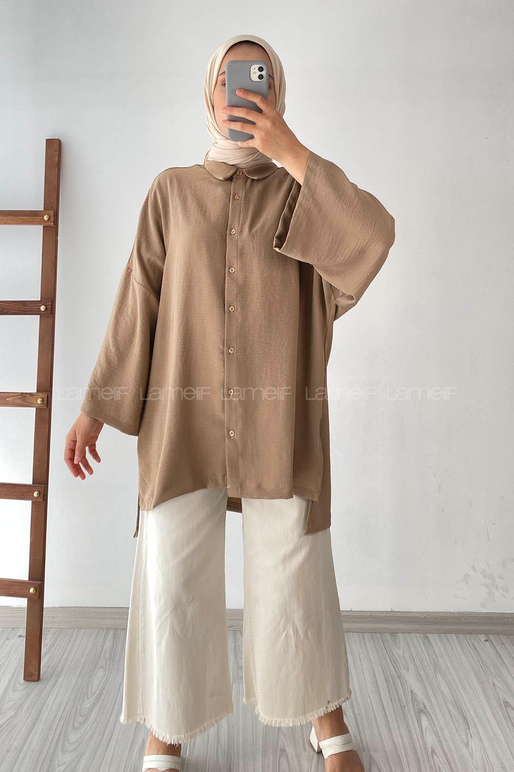 Modalamelif Geniş Yarım Kollu Önü Düğmeli Tunik Camel