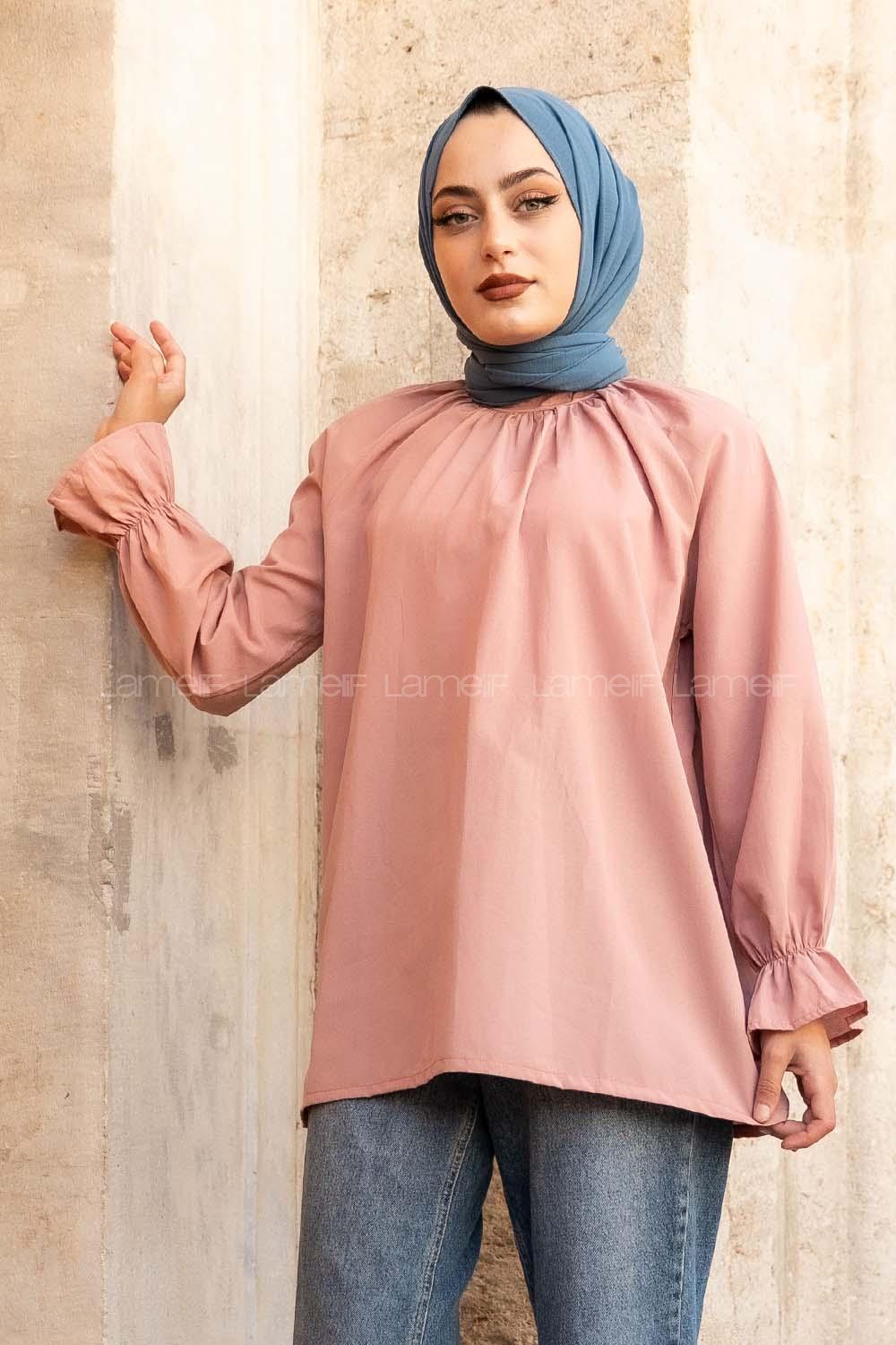 Modalamelif Kol Lastikli Hakim Yaka Bluz Gül