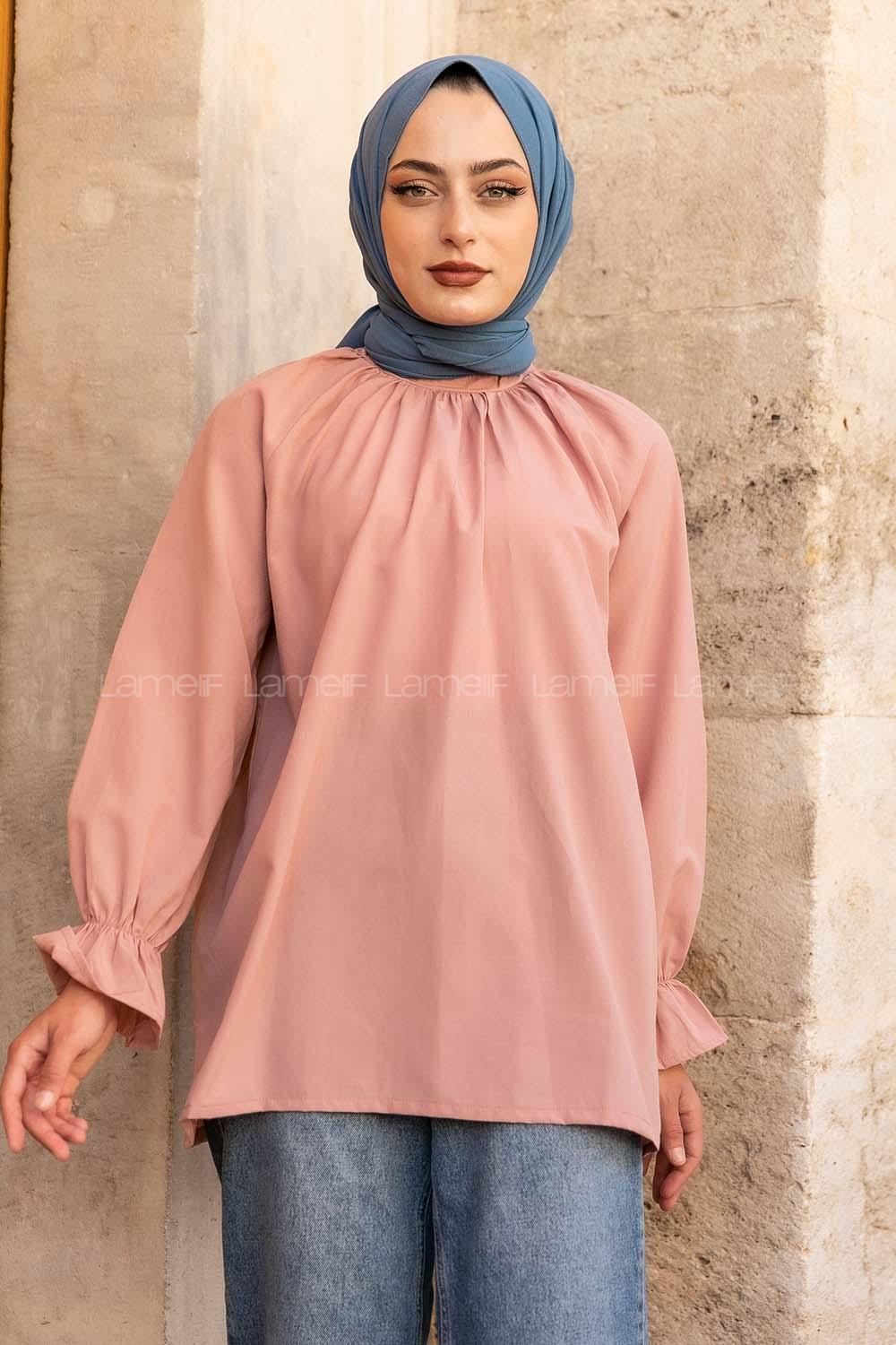 Modalamelif Kol Lastikli Hakim Yaka Bluz Gül