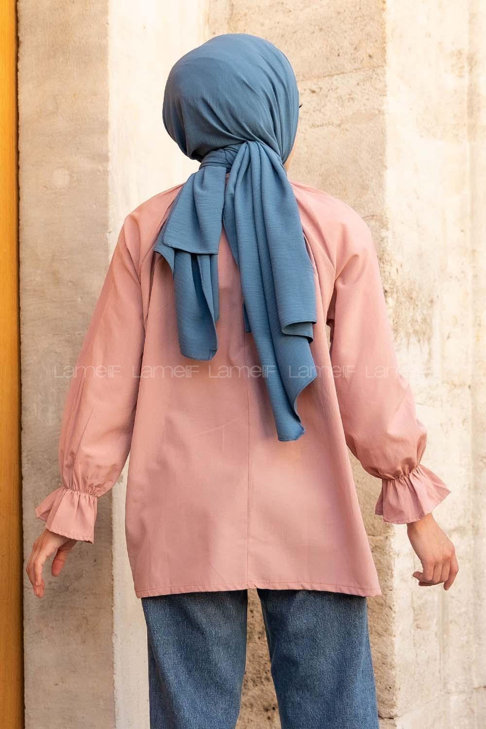 Modalamelif Kol Lastikli Hakim Yaka Bluz Gül