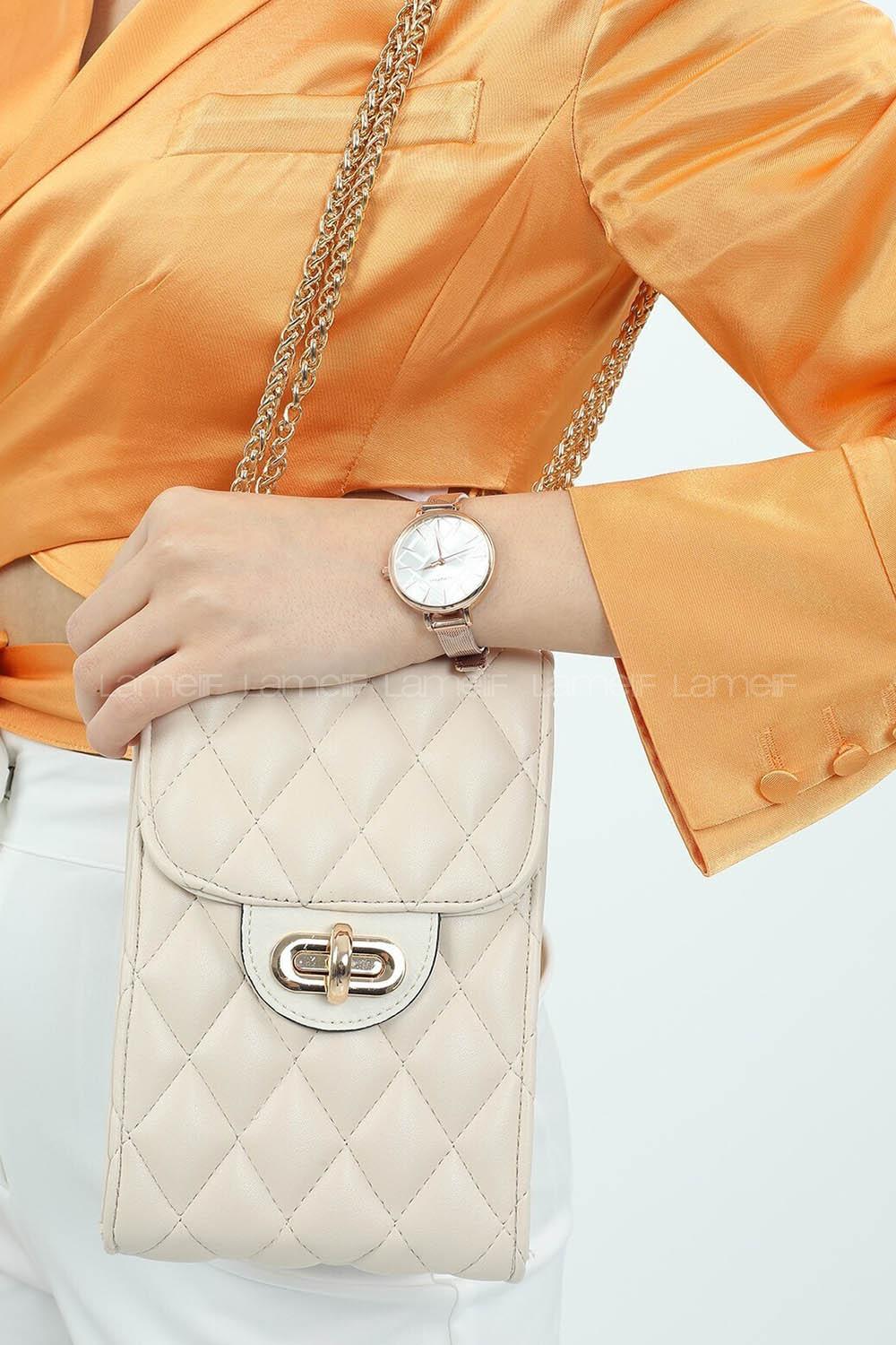 Modalamelif Messenger Model Kapitone Baskı Çanta Krem