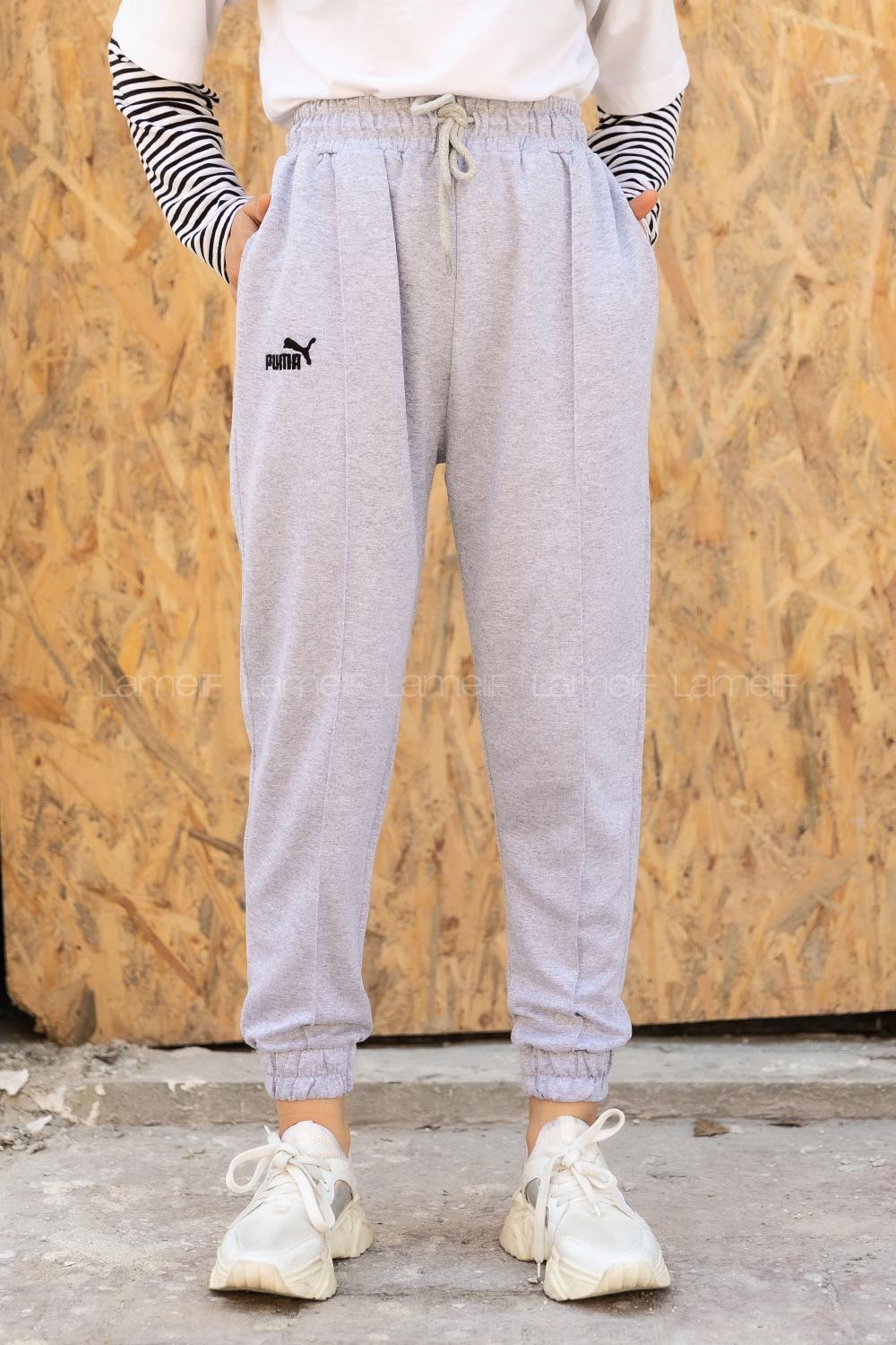 Modalamelif Nakış Detaylı Lastik Paçalı Eşofman Gri