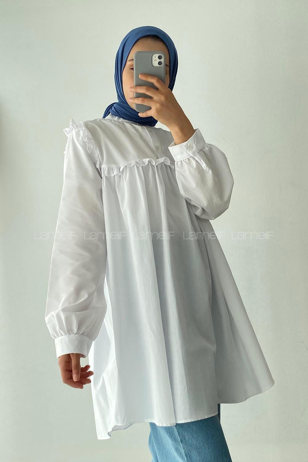 Modalamelif Önü Fırfırlı Gömlek Beyaz