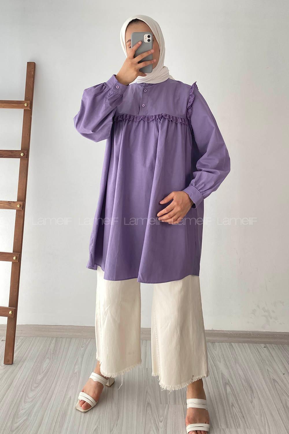 Modalamelif Önü Fırfırlı Gömlek Lila