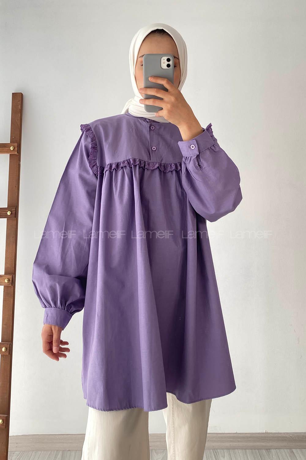 Modalamelif Önü Fırfırlı Gömlek Lila