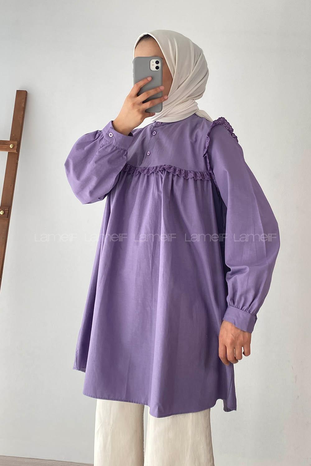 Modalamelif Önü Fırfırlı Gömlek Lila