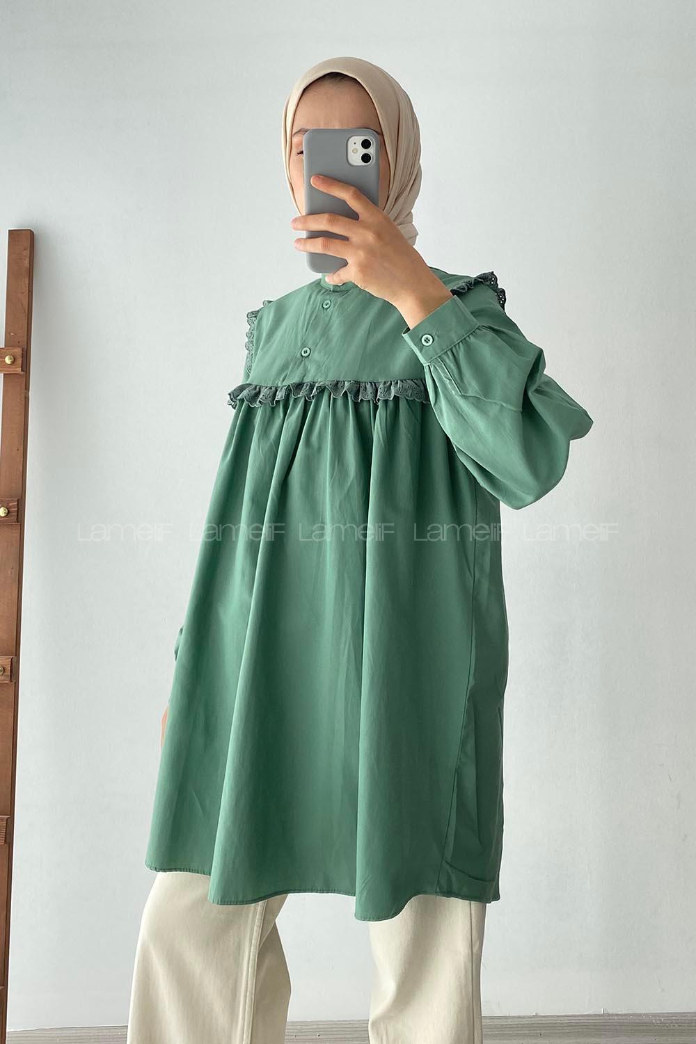 Modalamelif Önü Fırfırlı Gömlek Pastel Yeşili