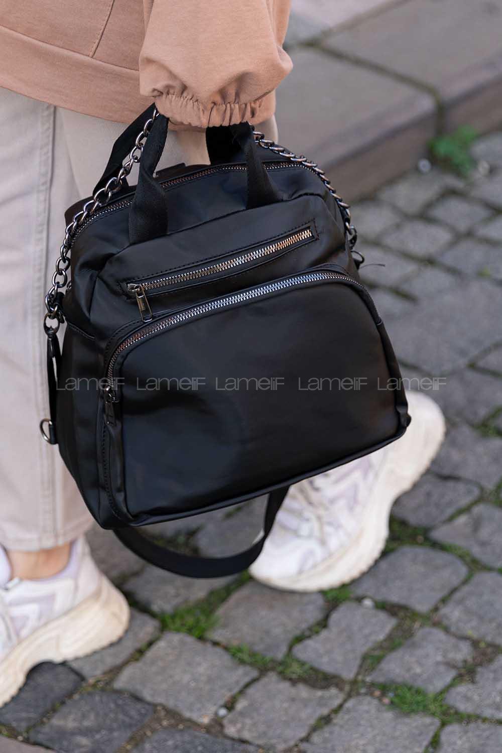 Modalamelif Zincir Aksesuarlı Saten  Çanta Siyah