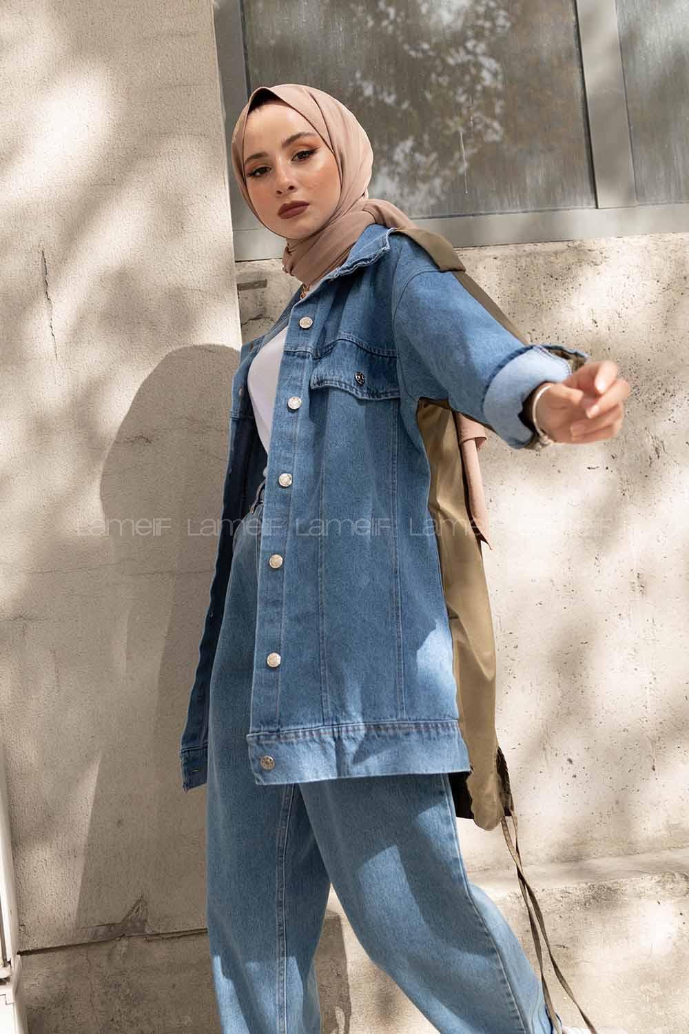 Modalamelif Yan Gizli cepli Garnili Ceket Haki