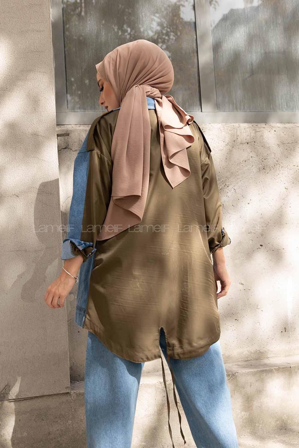 Modalamelif Yan Gizli cepli Garnili Ceket Haki