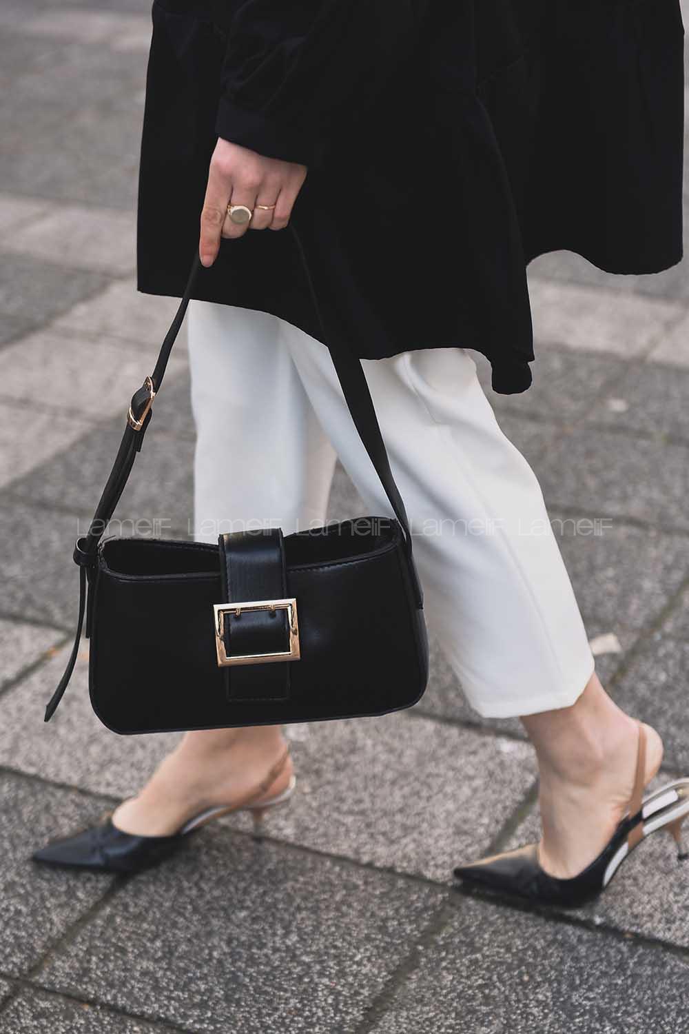 Modalamelif Deri Görünümlü Toka Kilitli Çanta Siyah