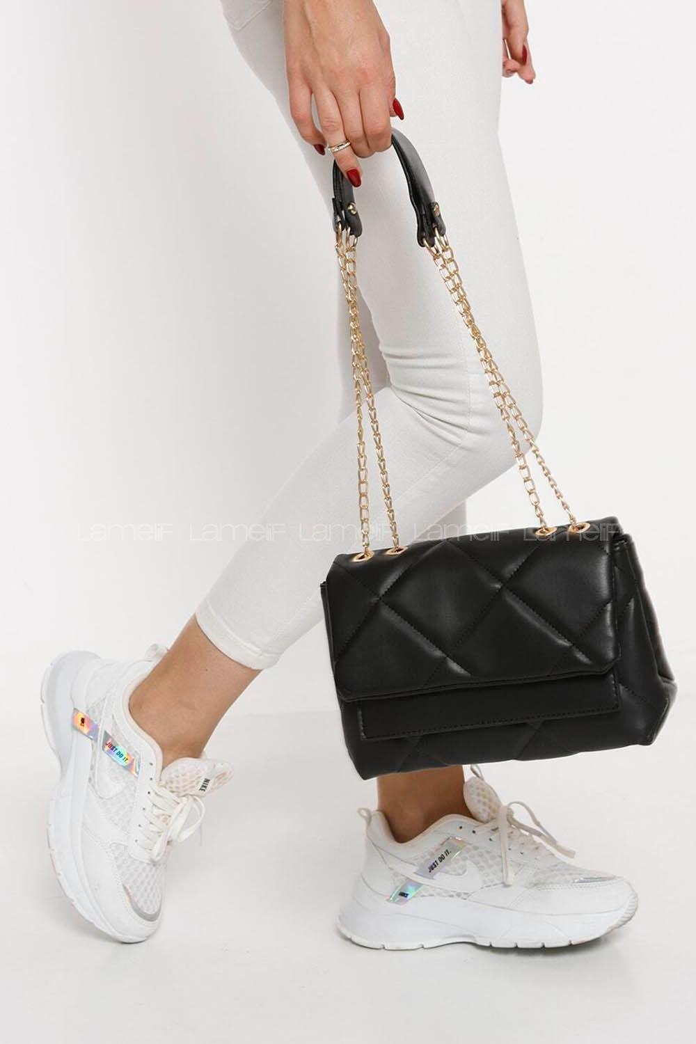 Lamelif Kapaklı Kapitone Çanta Siyah