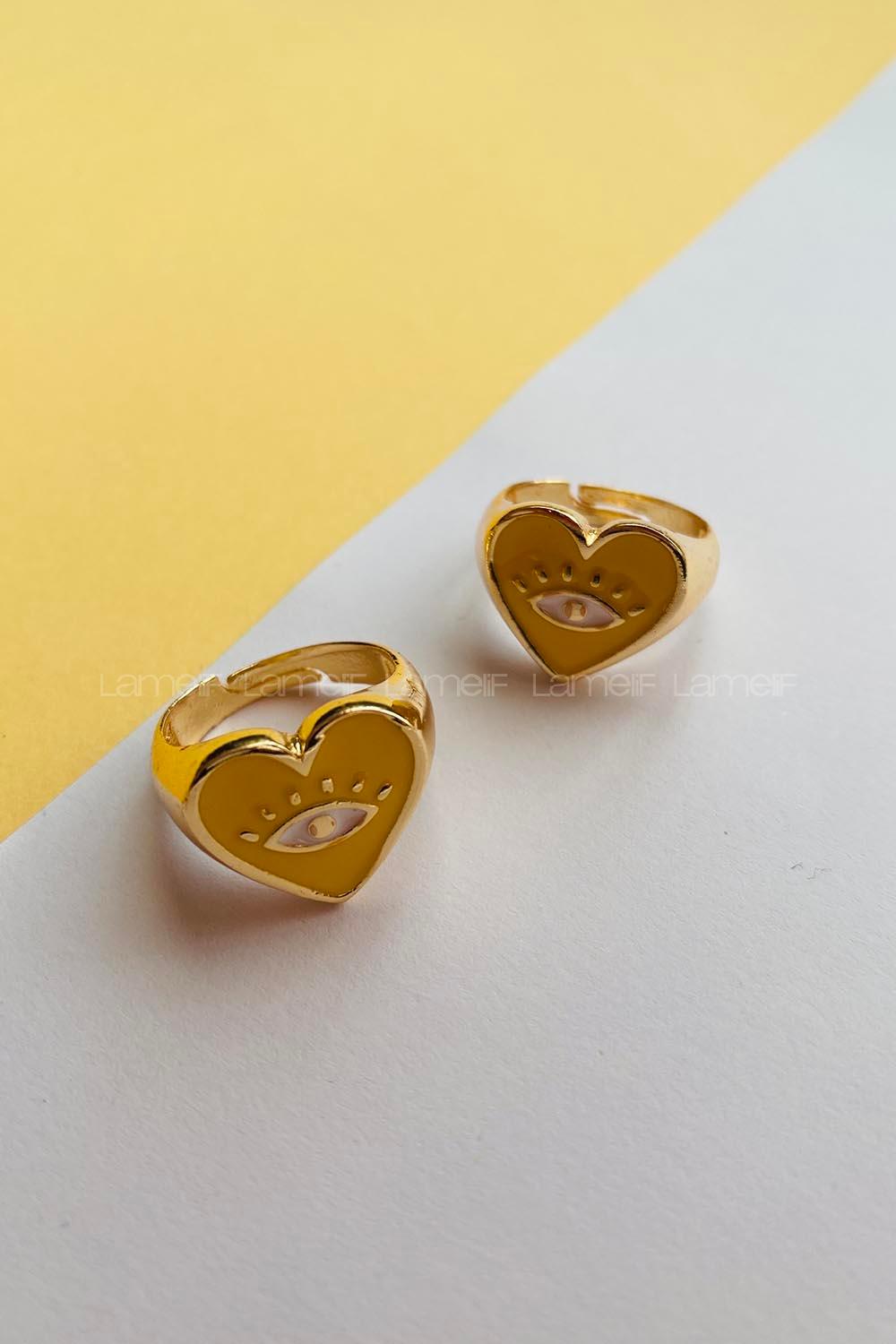 Modalamelif Sarı Mineli Kalp Gözlü Yüzük