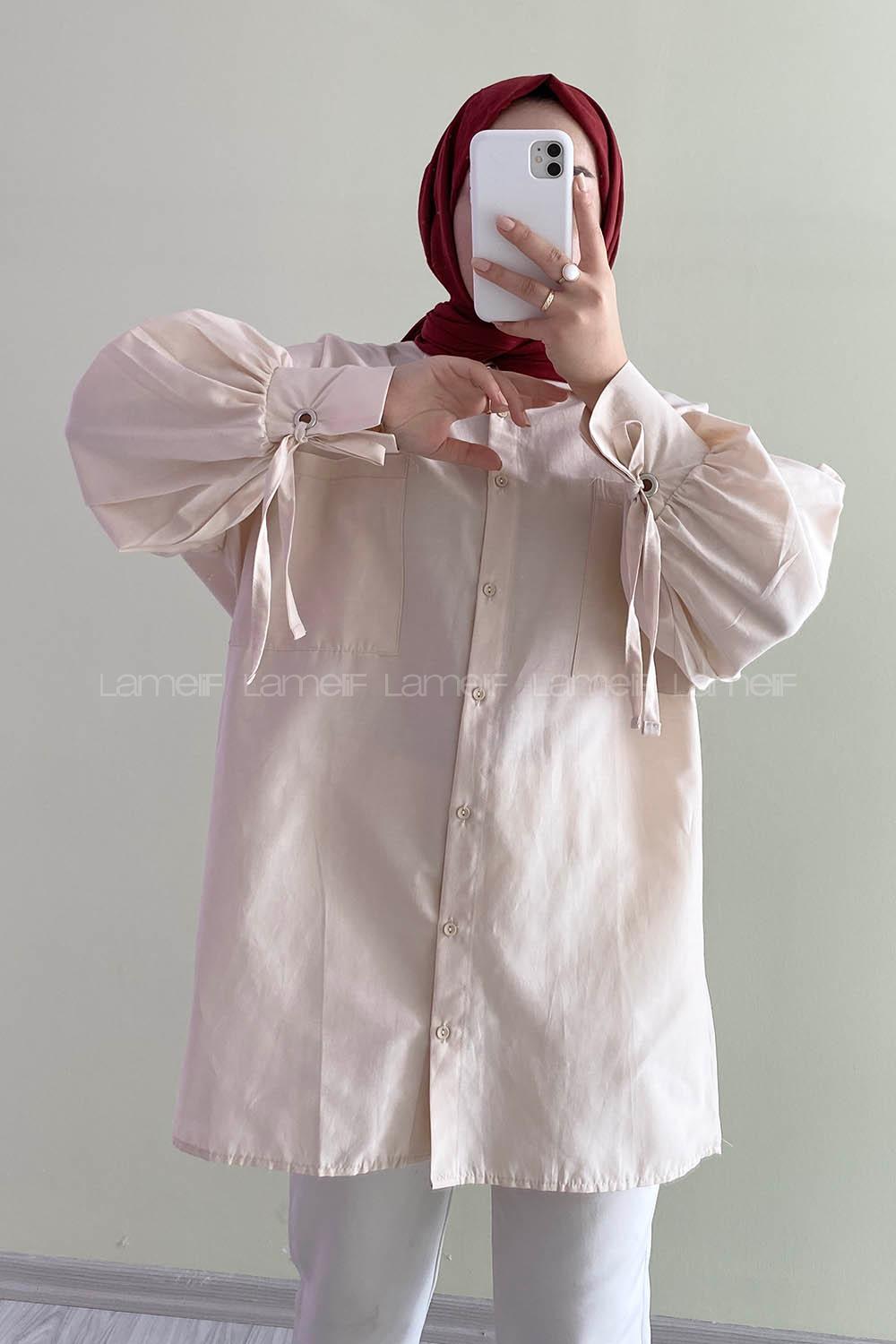 Modalamelif Kuşgözü Bağcıklı Çift Cepli Gömlek Taş Rengi