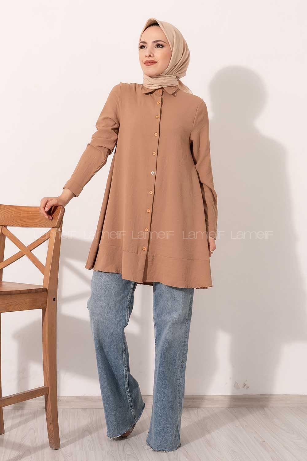 Modalamelif Önü Düğmeli Oversize Tunik Camel