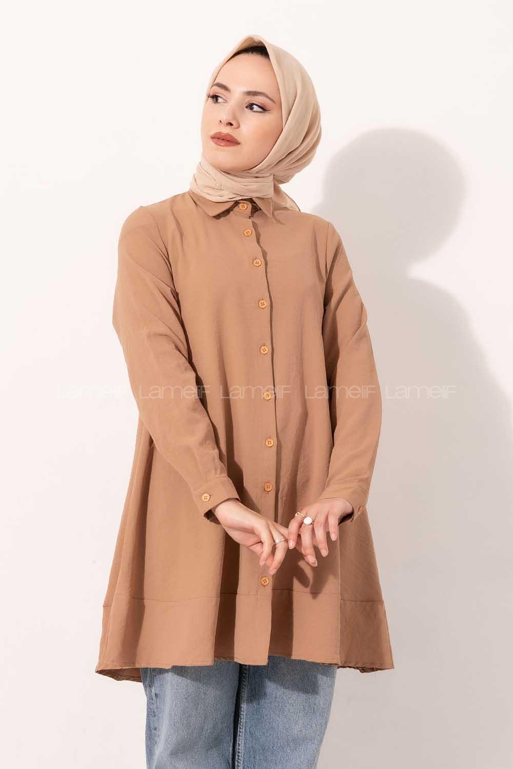 Modalamelif Önü Düğmeli Oversize Tunik Camel