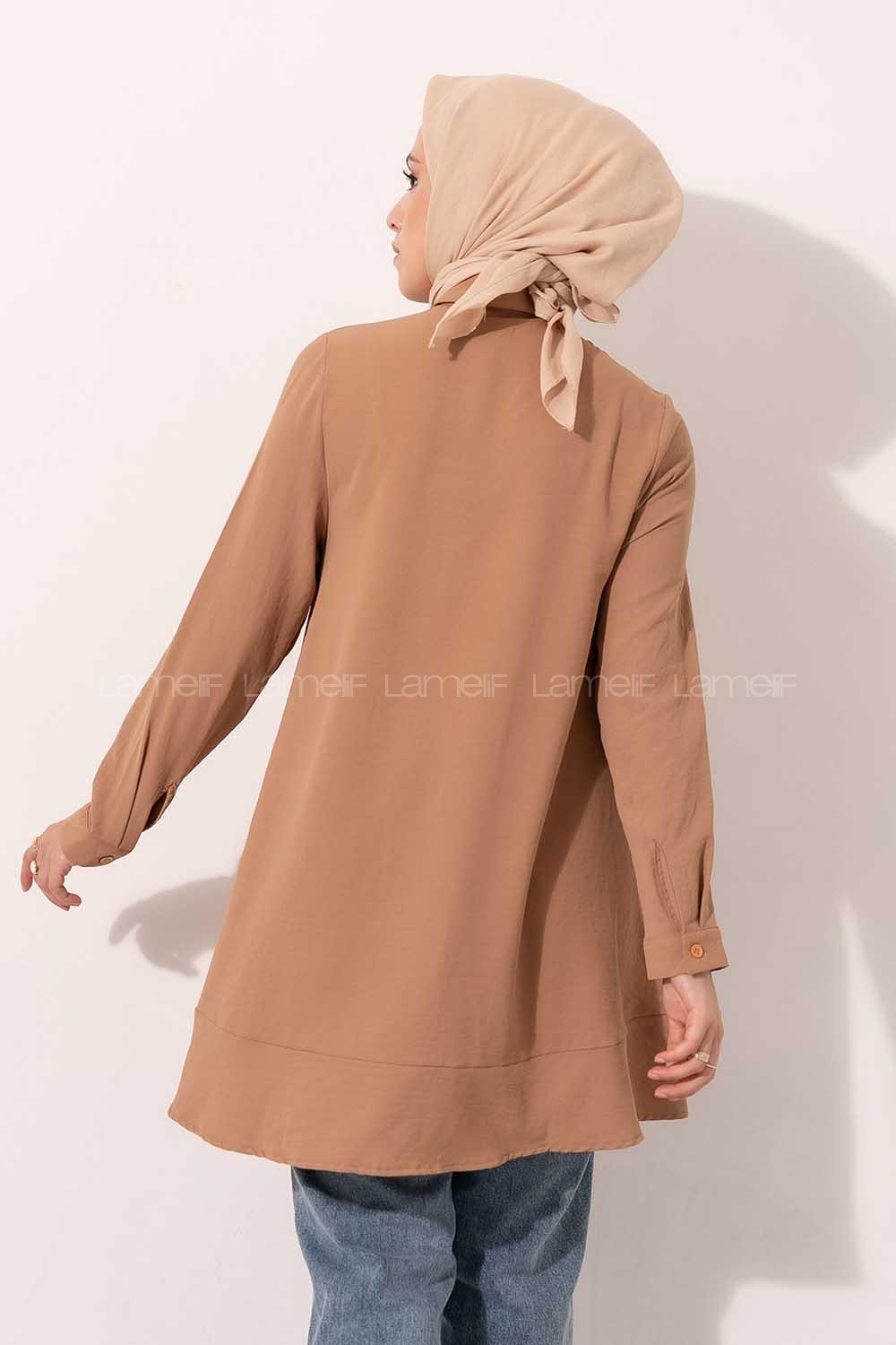 Modalamelif Önü Düğmeli Oversize Tunik Camel