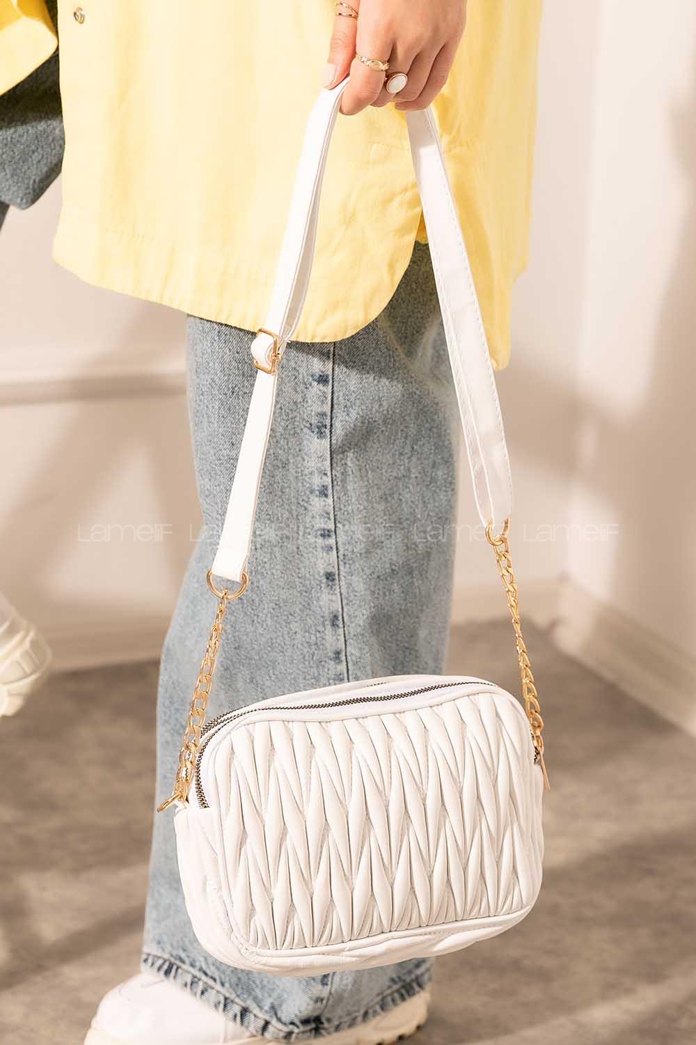 White Buckle Skin Hand Bag Bag