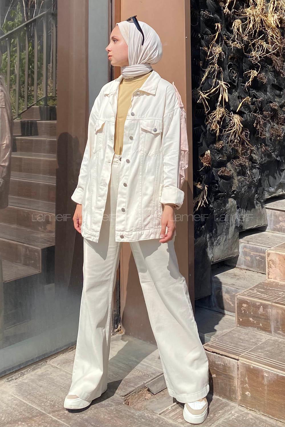 Modalamelif Önü Cıt Cıt Düğmeli Gizli Cepli Garnili Ceket Bej-Pudra