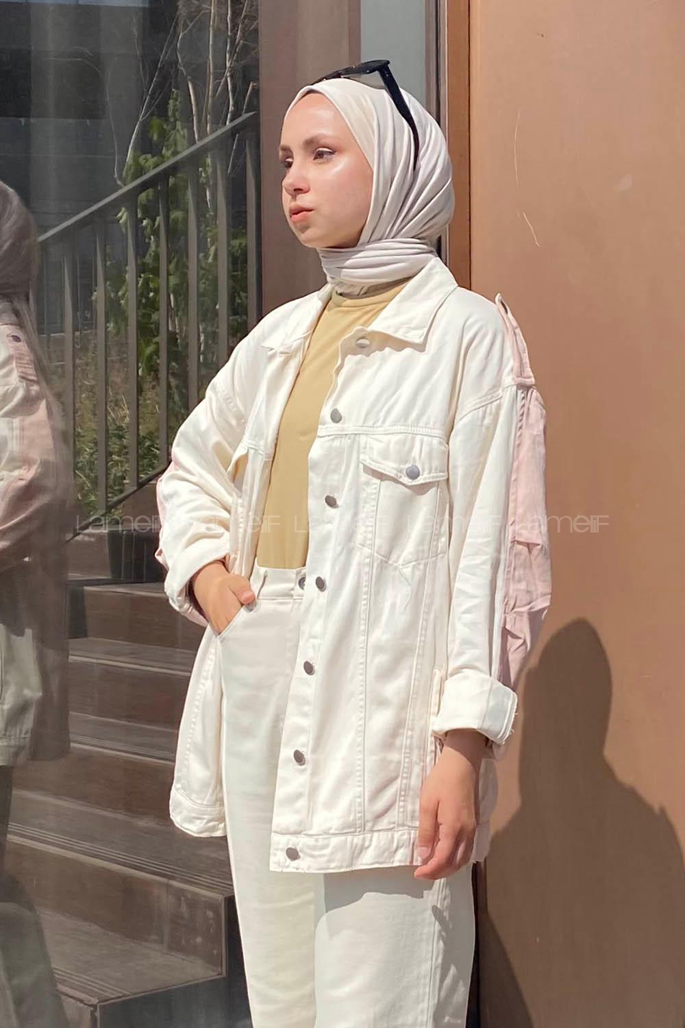 Modalamelif Önü Cıt Cıt Düğmeli Gizli Cepli Garnili Ceket Bej-Pudra