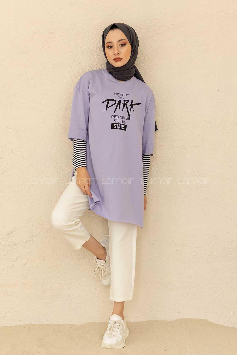 Modalamelif Dark Baskılı T-Shirt Lila