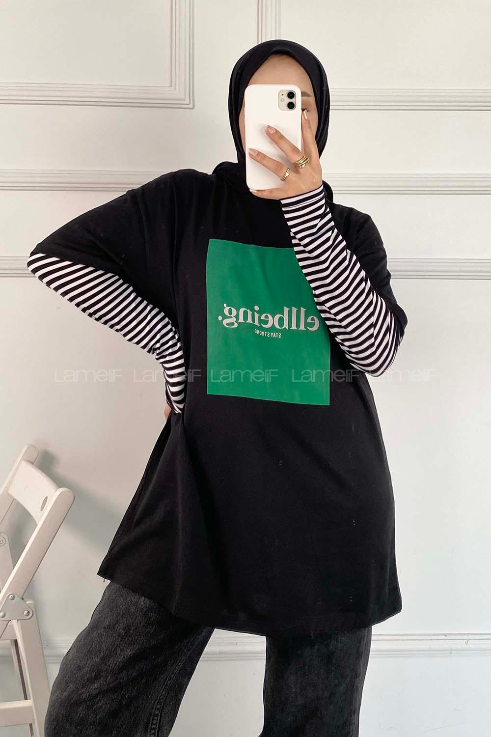 Modalamelif Ellbeing Yazı Baskılı Oversize T-Shirt Siyah