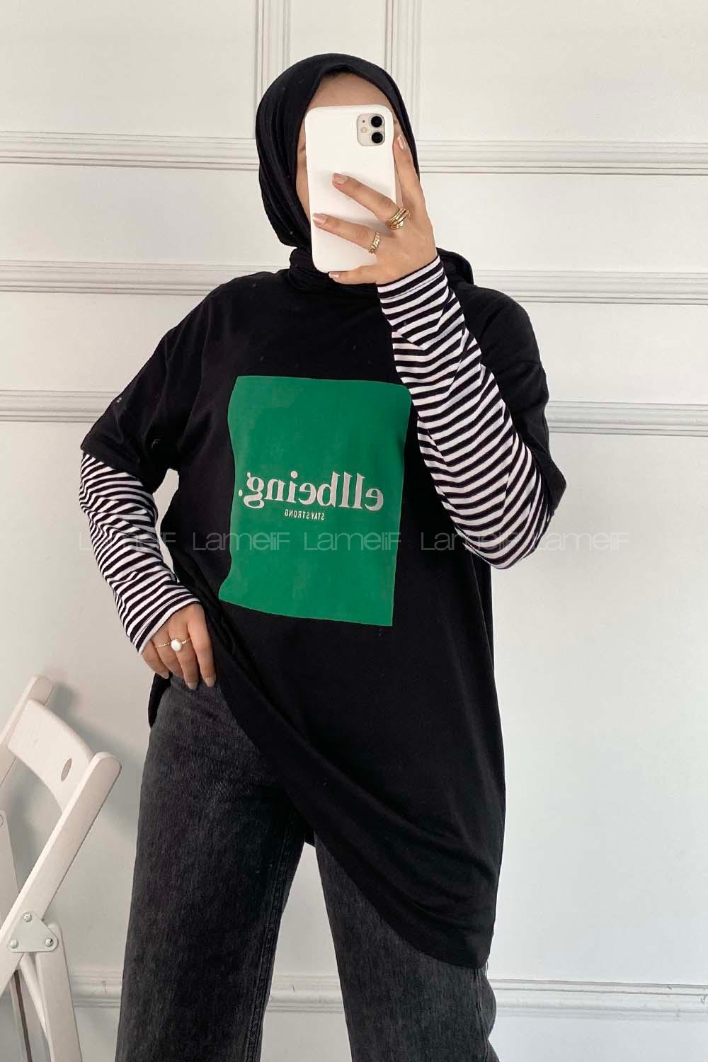 Modalamelif Ellbeing Yazı Baskılı Oversize T-Shirt Siyah