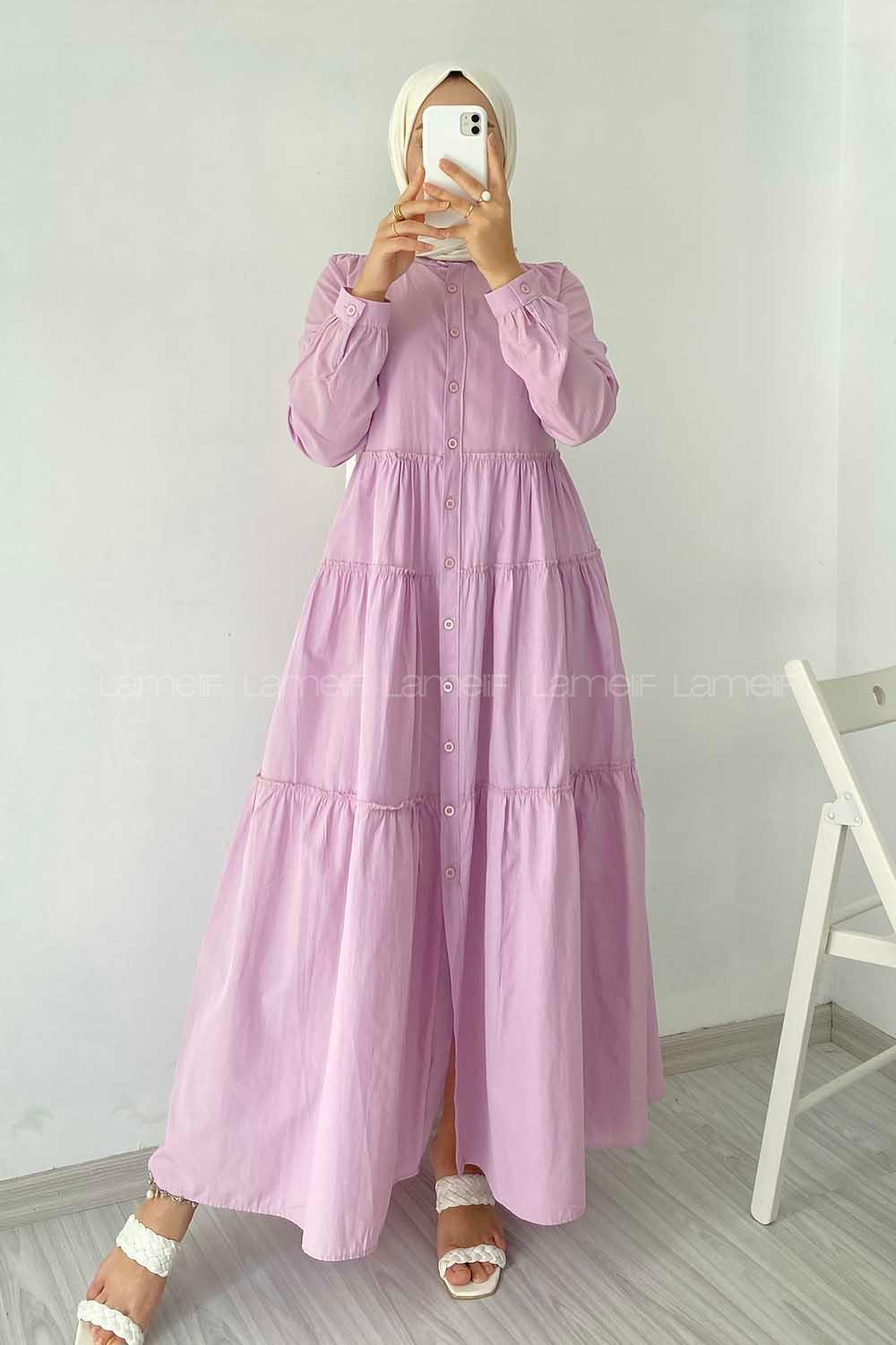 Modalamelif Hakim Yaka Fırfırlı Elbise Lila