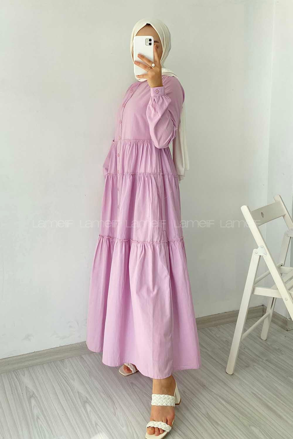 Modalamelif Hakim Yaka Fırfırlı Elbise Lila