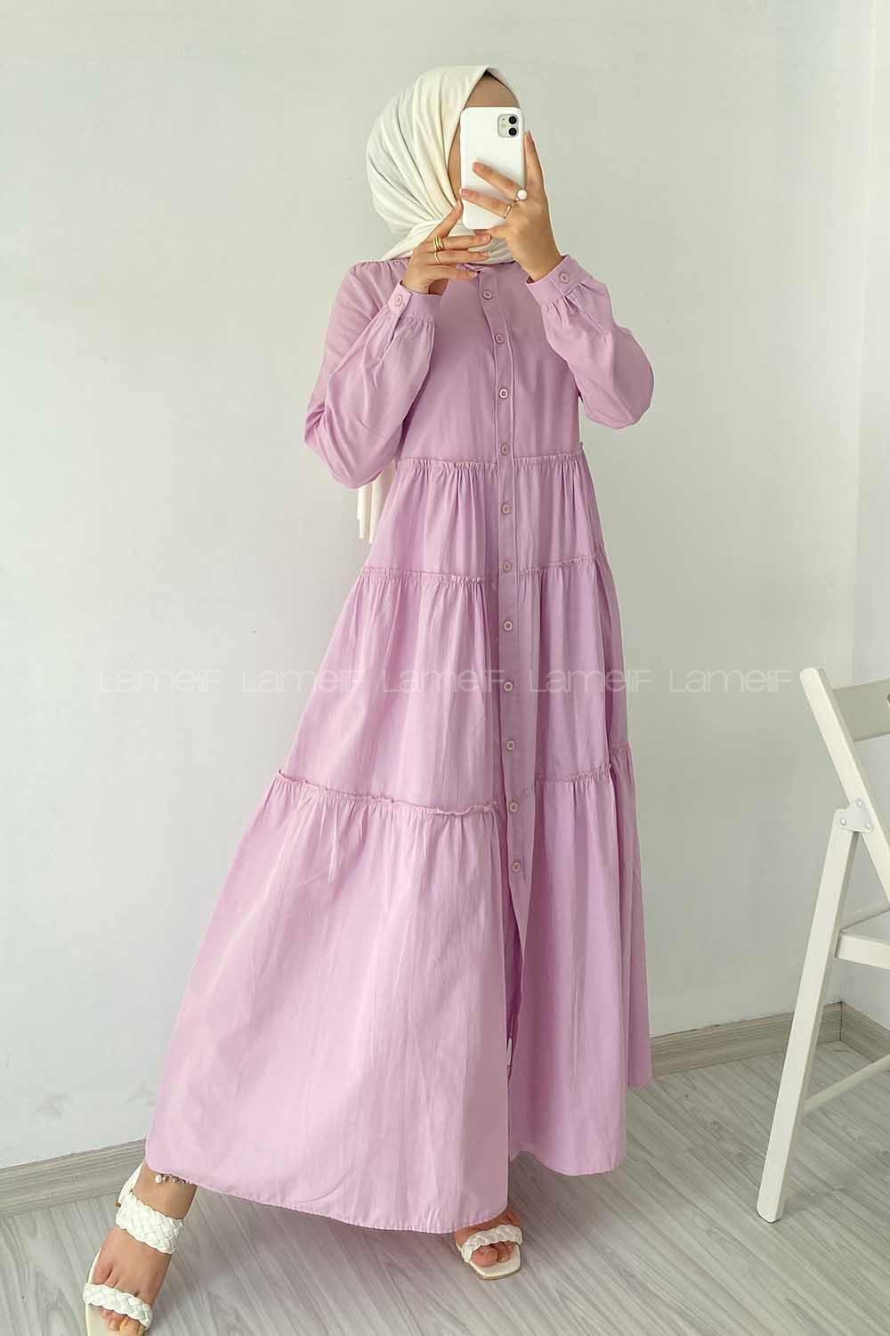 Modalamelif Hakim Yaka Fırfırlı Elbise Lila