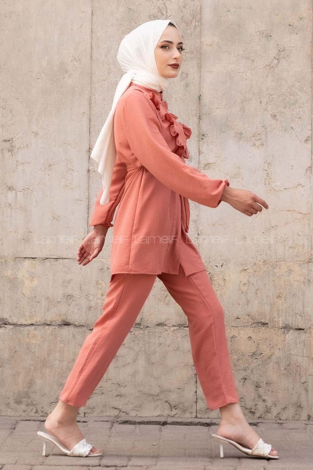 Modalamelif  Önü Fırfırlı İkili Takım Gül Kurusu