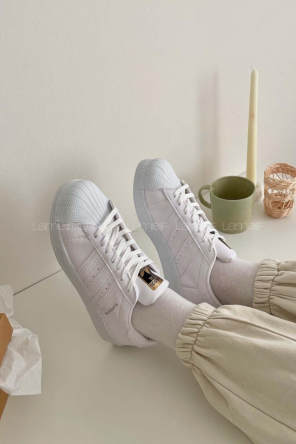 Modalamelif  Şerit Model Yüksek Taban Spor Ayakkabı Beyaz