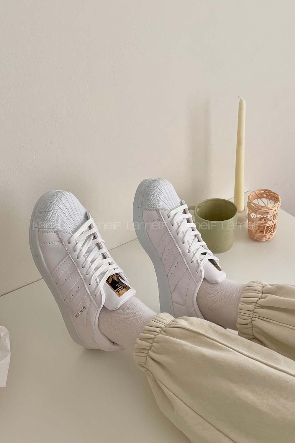 Modalamelif  Şerit Model Yüksek Taban Spor Ayakkabı Beyaz