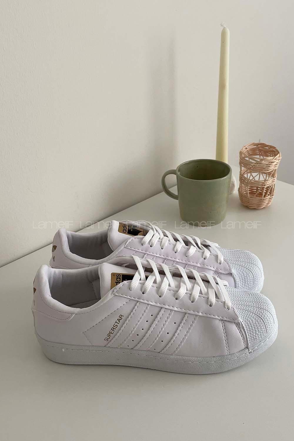 Modalamelif  Şerit Model Yüksek Taban Spor Ayakkabı Beyaz