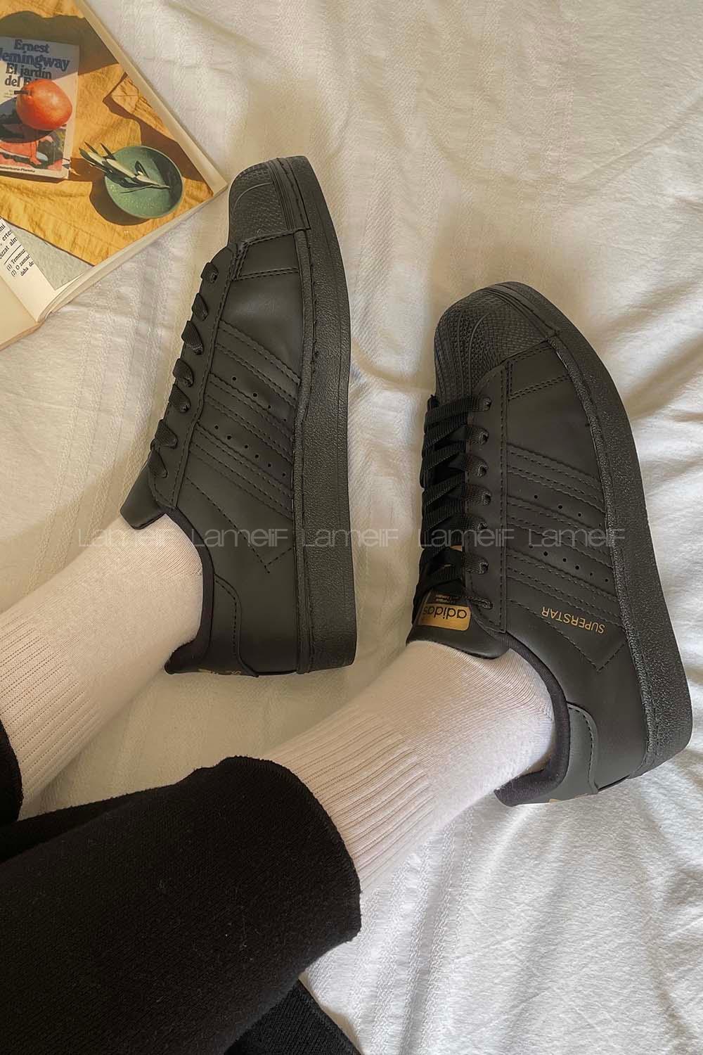 Modalamelif  Şerit Model Yüksek Taban Spor Ayakkabı Siyah