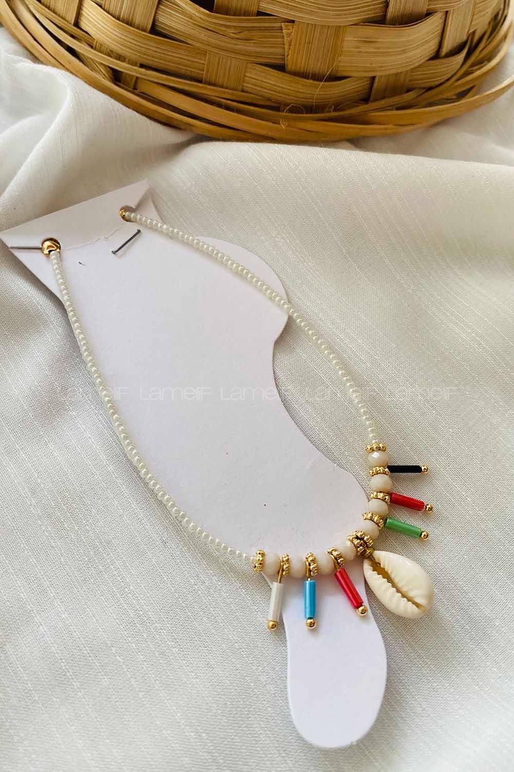 Modalamelif Beyaz Boncuk İstiridye Halhal