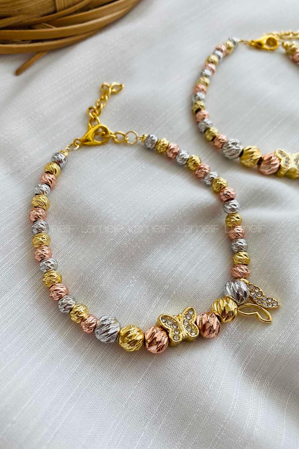 Modalamelif Dorika Boncuk Gold Kelebek Bileklik