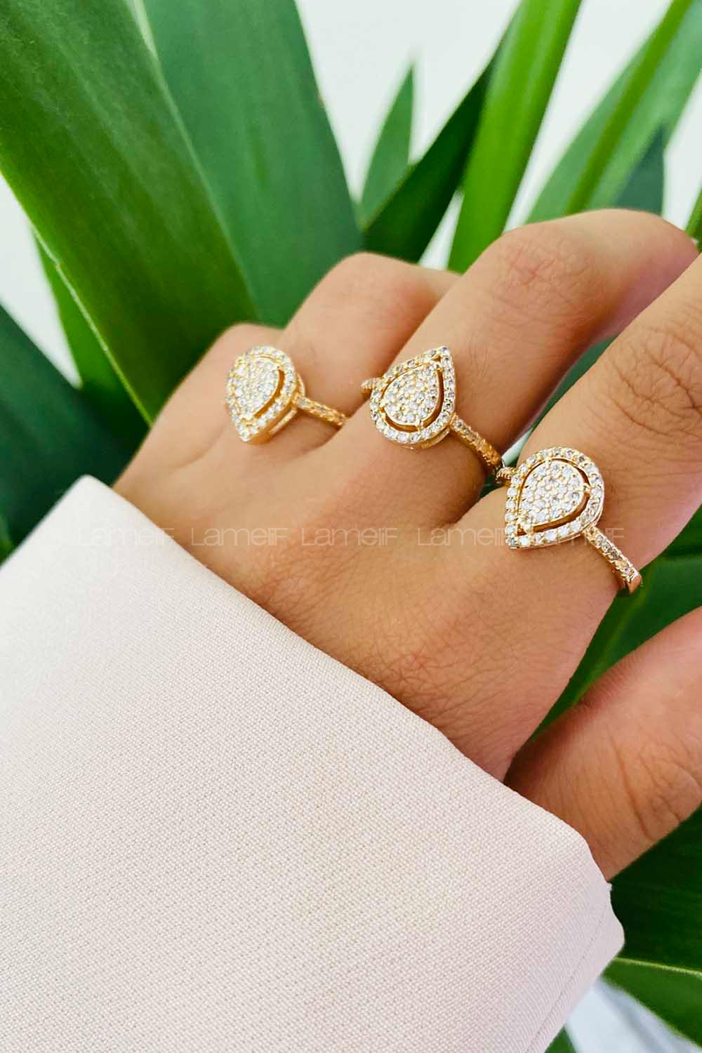 Modalamelif Gold Damla Baget Yüzük