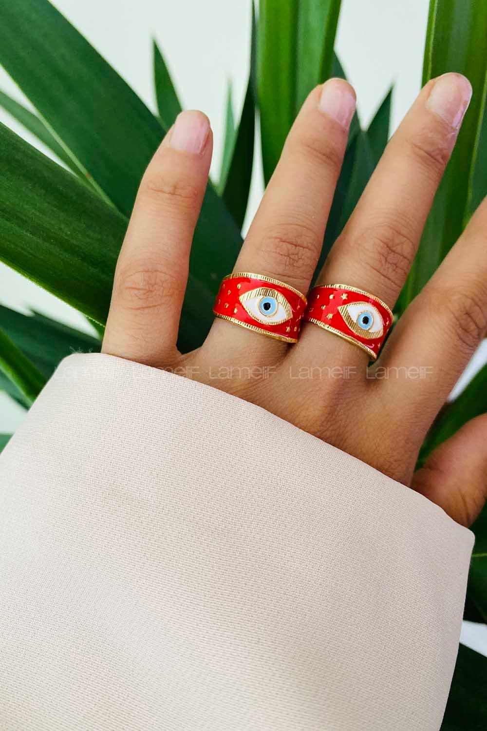 Modalamelif Gold Kırmızı Mineli Göz Yüzük