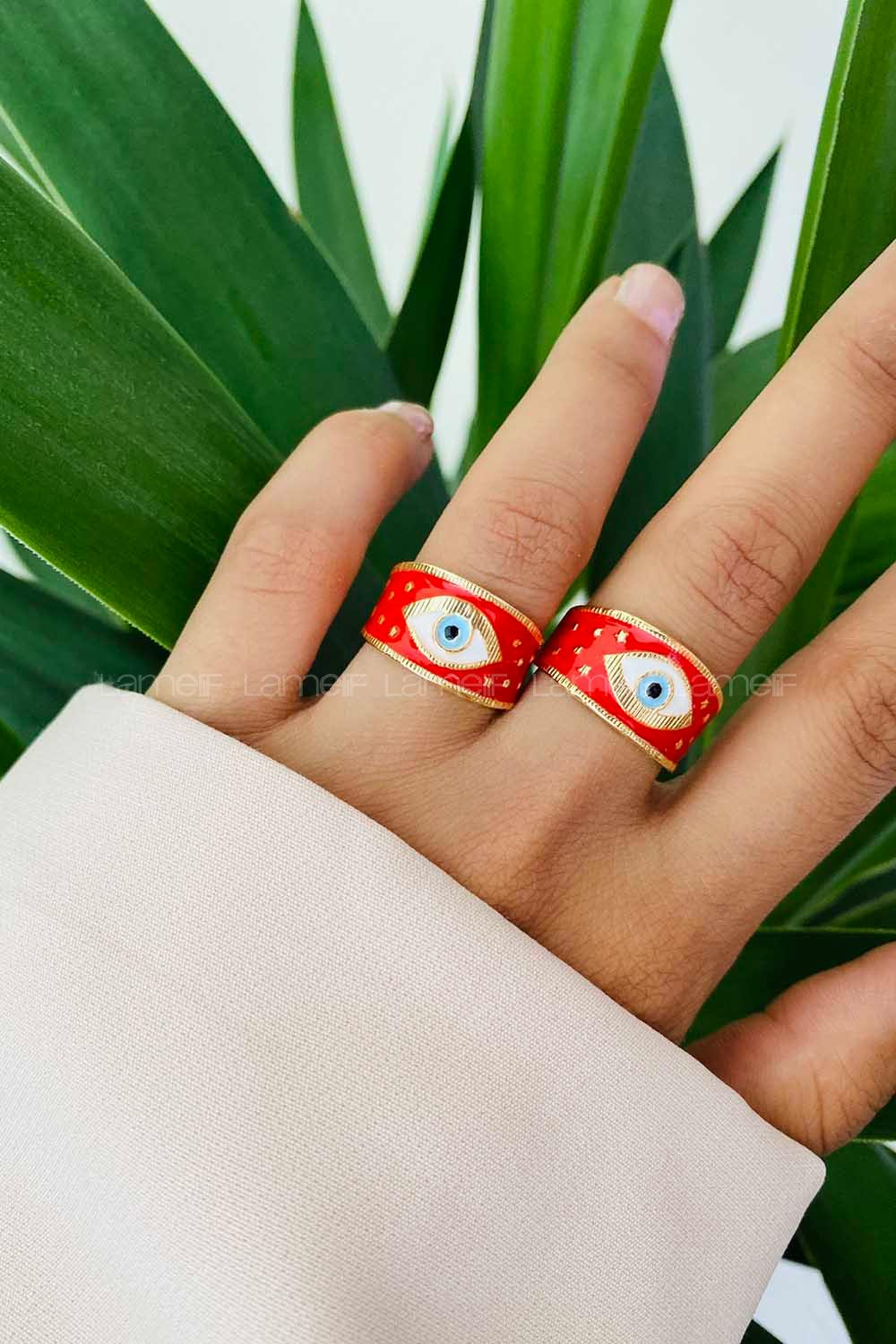 Modalamelif Gold Kırmızı Mineli Göz Yüzük