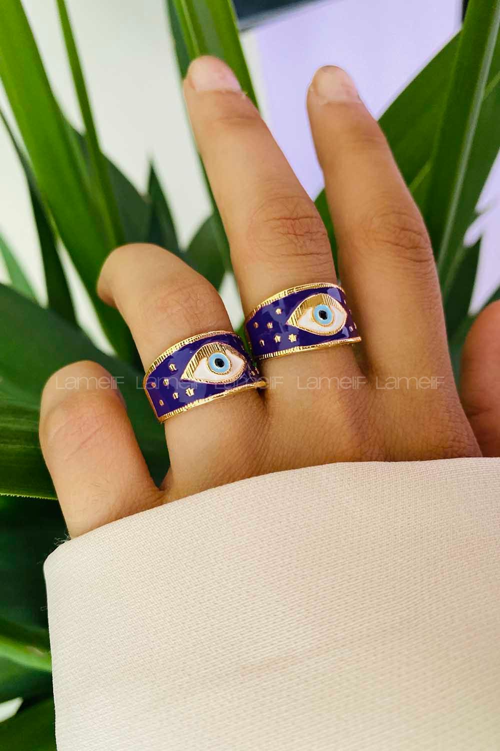 Modalamelif Gold Lacivert Mineli Göz Yüzük