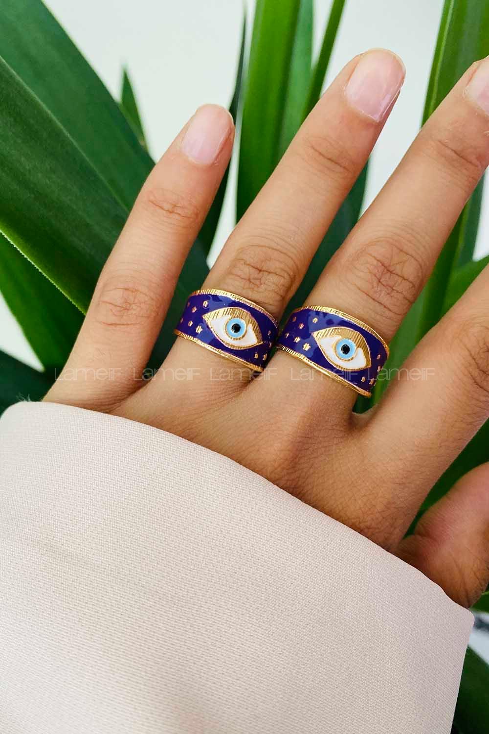 Modalamelif Gold Lacivert Mineli Göz Yüzük