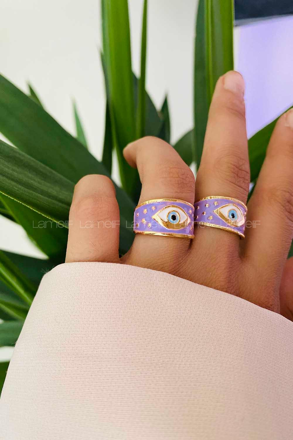 Modalamelif Gold Lila Mineli Göz Yüzük