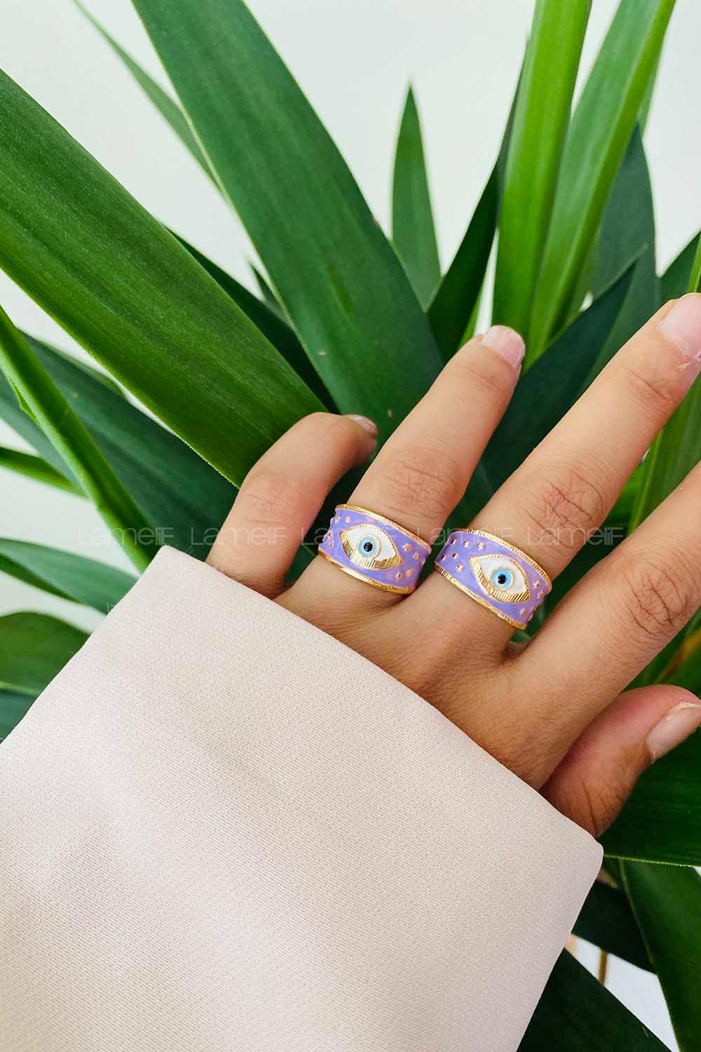 Modalamelif Gold Lila Mineli Göz Yüzük