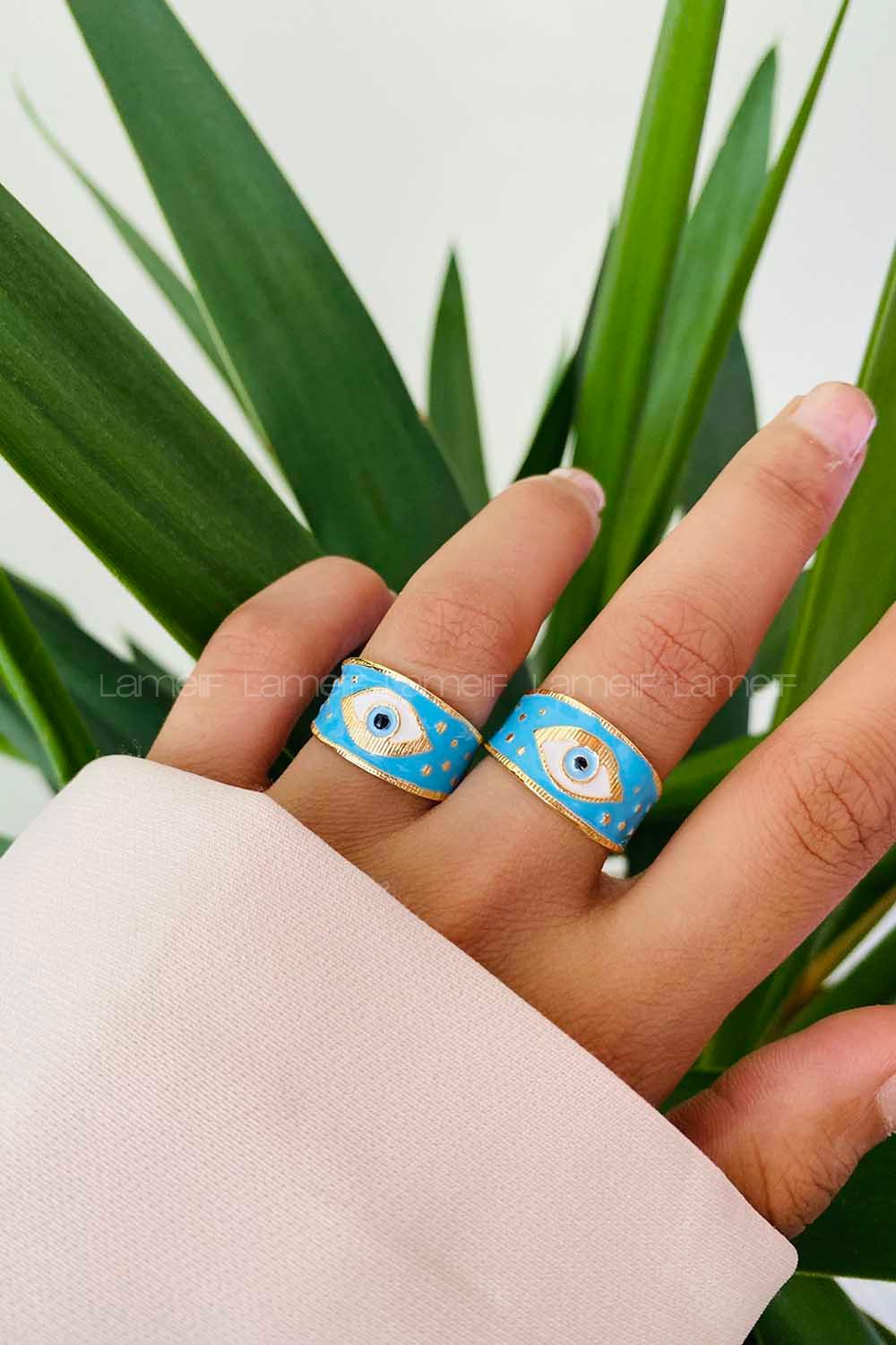 Modalamelif Gold Mavi Mineli Göz Yüzük