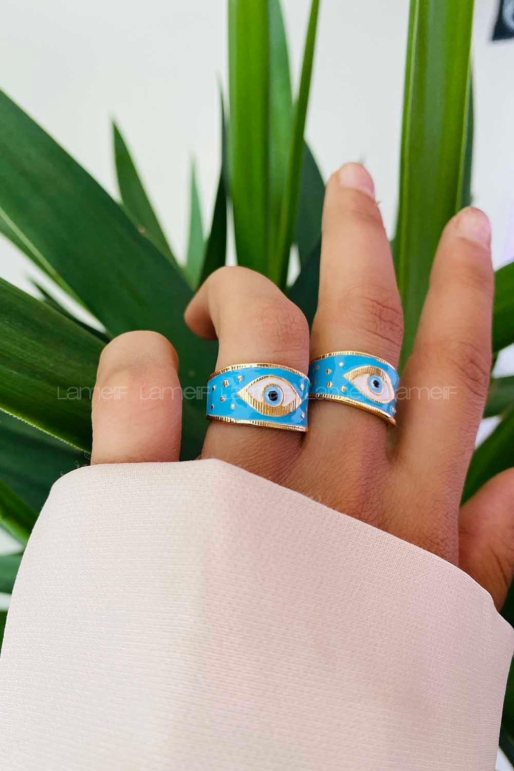 Modalamelif Gold Mavi Mineli Göz Yüzük